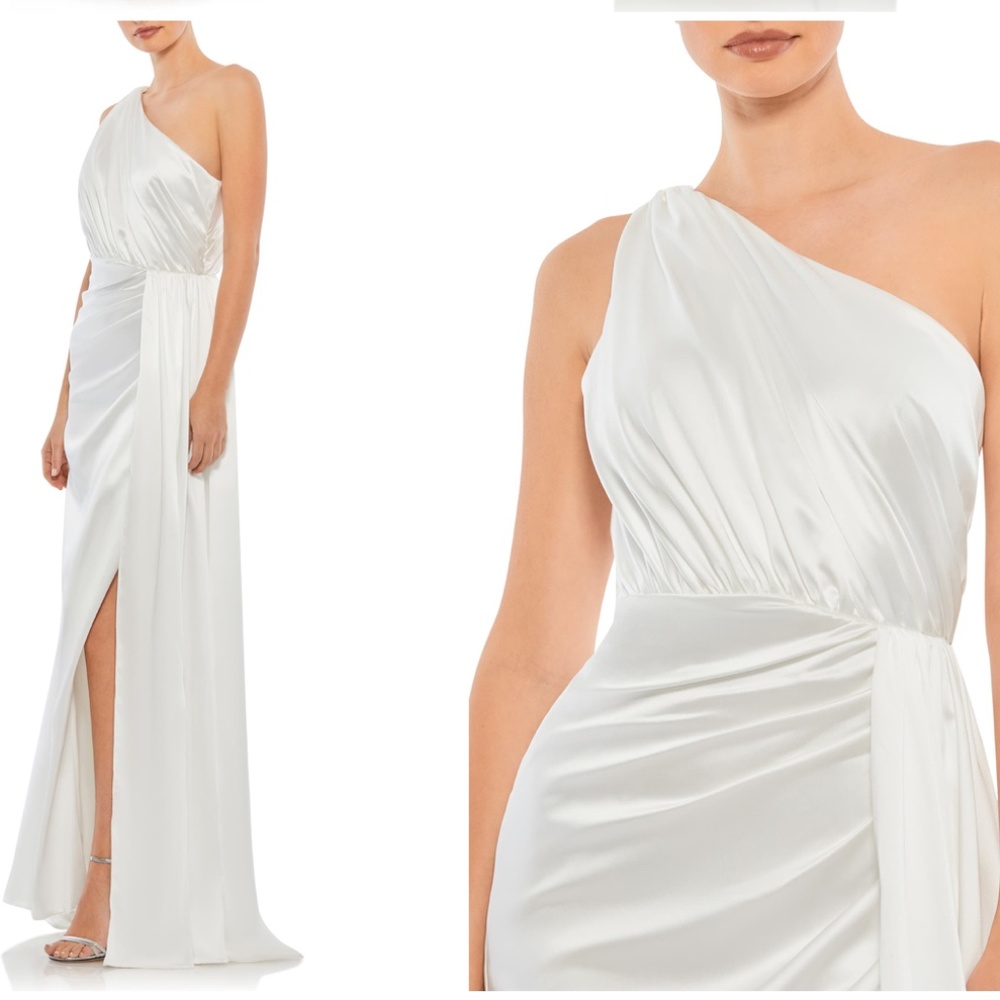 NEW Mac Duggal One-Shoulder Satin Gown White Size 12